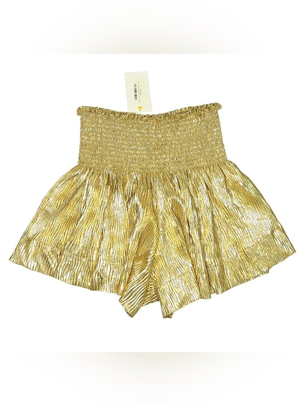 QUEEN OF SPARKLES Gold Metallic High-Waist Smocked Shorts